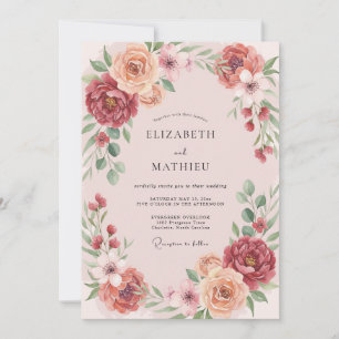 Mauve Terracotta Leafy Wedding Invitation