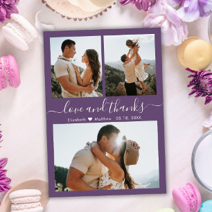 Mauve Thanks 3 Photo Collage Wedding Thank You Postcard