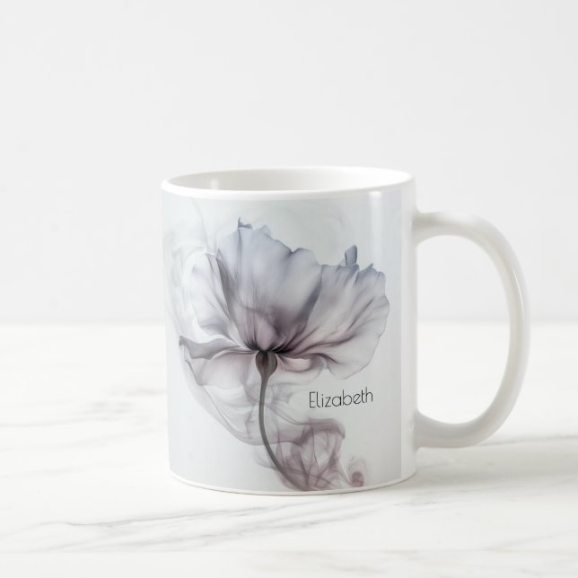 Mauve Transparent Haze Flower | Your Name Monogram Coffee Mug (Right)