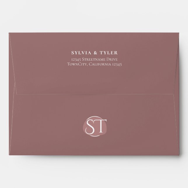 Mauve Typography Monogram Wedding Envelope (Back (Top Flap))