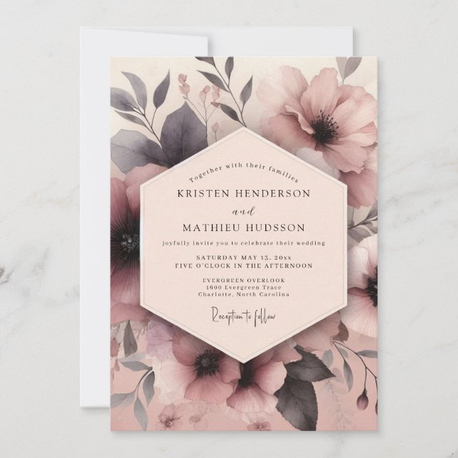 Mauve Umbral Bloom Wedding Invitation (Front)