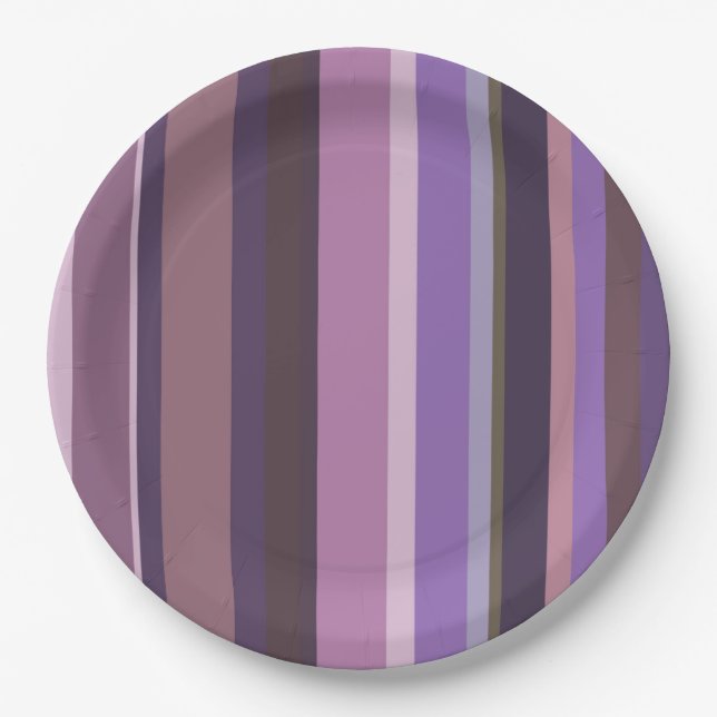 Mauve vertical stripes paper plate (Front)