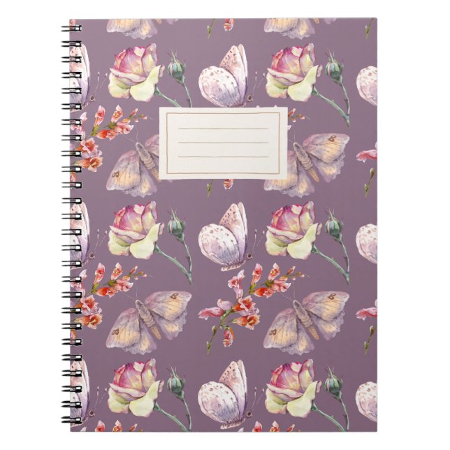 Mauve Vintage Botanical Butterfly Notebook (Front)