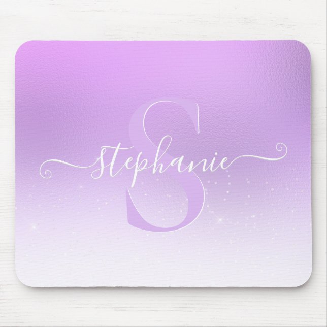 Mauve Violet Shimmer Sparkle Glitter Monogram Mouse Pad (Front)