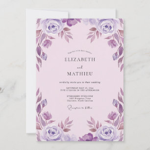Mauve Violet Watercolor Wedding Invitation