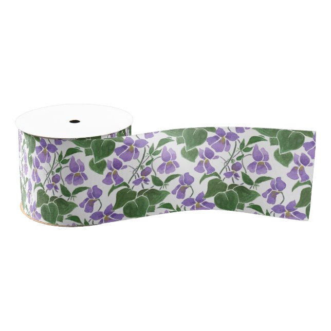 Mauve Violets Floral Custom Grosgrain Ribbon (Spool)