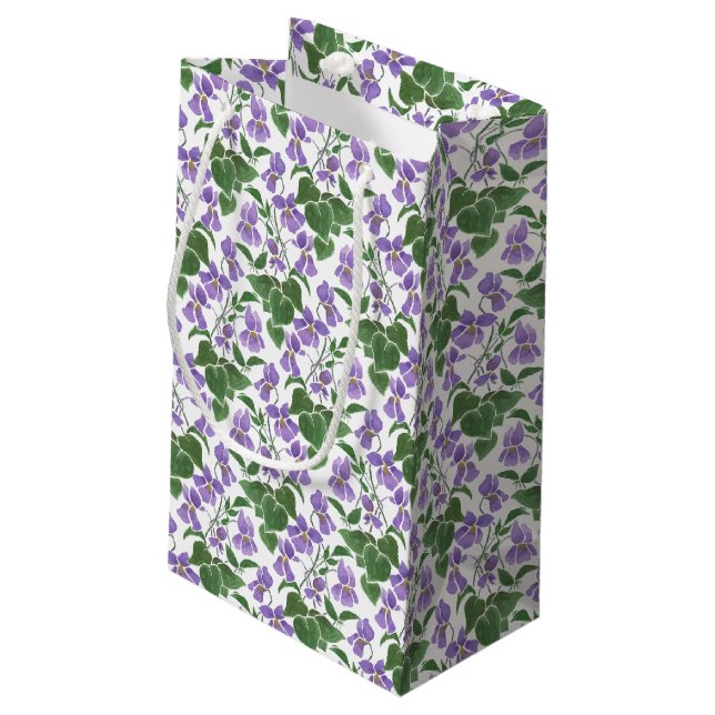 Mauve Violets Floral Pattern Small Gift Bag (Back Angled)