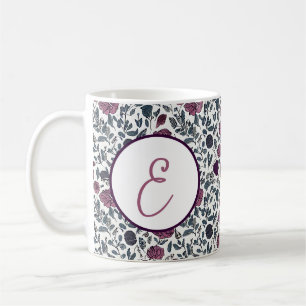 Mauve watercolor floral pattern monogram coffee mug