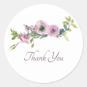 Mauve watercolor floral thank you classic round s classic round sticker