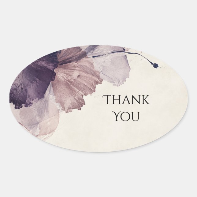 Mauve Watercolor Floral Wedding Thank You Sticker (Front)