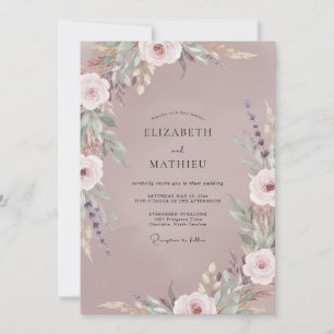 Mauve Watercolor Ranunculus Wedding Invitation