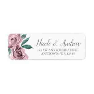 Mauve Watercolor Roses Floral Return Address Label