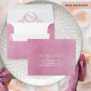 Mauve Watercolor RSVP w/ Return Address Crest Enve Envelope