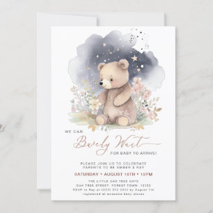 Mauve We Can Bearly Wait Girl Baby Shower Invitation
