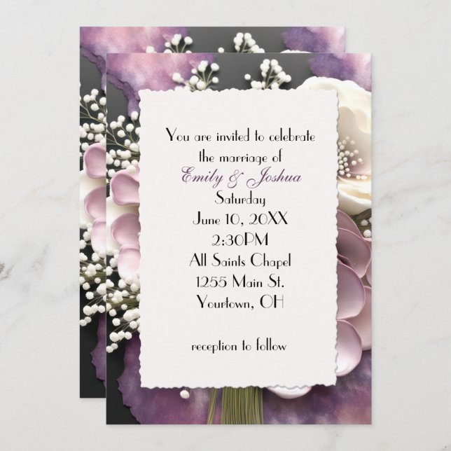Mauve Wedding Bouquet with Baby's Breath Invitation (Front/Back)
