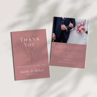 Mauve Wedding Photo Thank You Card
