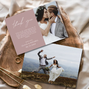 Mauve Wedding Thank You Photo Minimalist Card