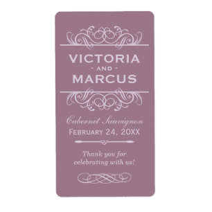 Mauve Wedding Wine Bottle Monogram Favour Labels