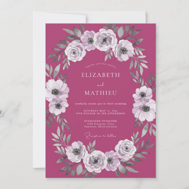 Mauve White Anemone Wedding Invitation (Front)