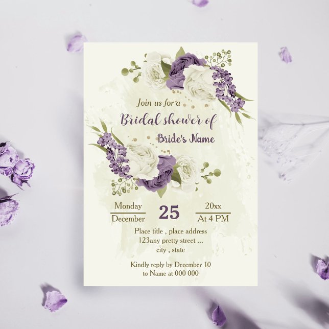 mauve white flowers greenery bridal shower invitation (Creator Uploaded)