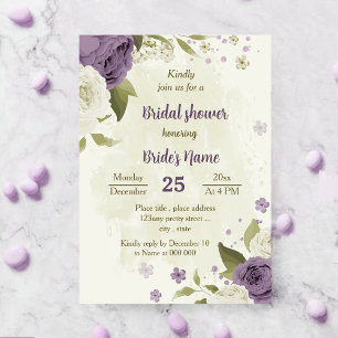 mauve white flowers greenery bridal shower invitation