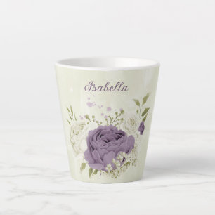 mauve white flowers greenery latte mug