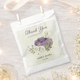 mauve white flowers greenery wedding favour bag