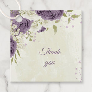 mauve white flowers greenery wedding favour tags