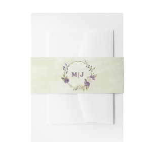 mauve white flowers greenery wedding invitation belly band