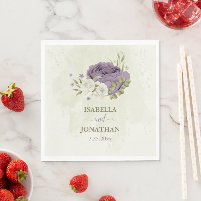 mauve white flowers greenery wedding napkin (Insitu)