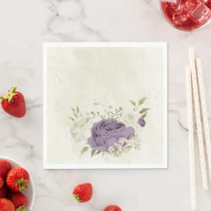 mauve white flowers greenery wedding napkin
