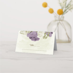mauve white flowers greenery wedding place card