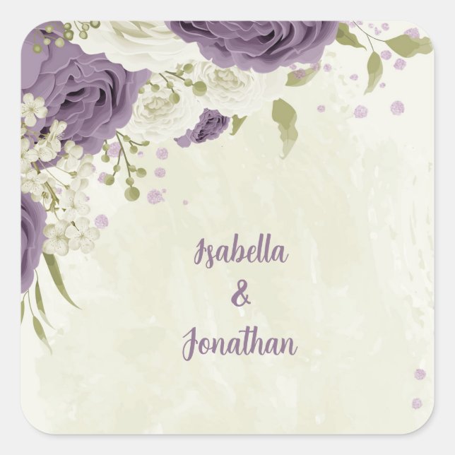 mauve white flowers greenery wedding square sticker (Front)