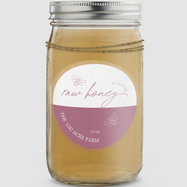 Mauve & White Modern Apiary Raw Honey Classic Round Sticker (Creator Uploaded)
