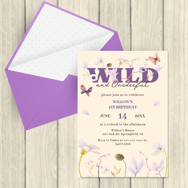 Mauve Wild & Onederful Wildflower 1st Birthday  Invitation (Creator Uploaded)