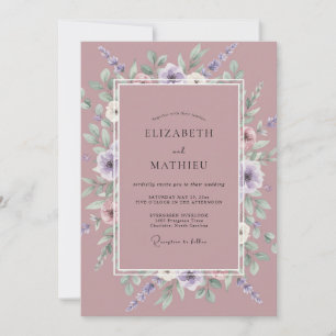 Mauve Wildflower Wreath Wedding Invitation