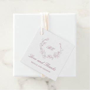 Mauve Wreath Monogram Elegant Wedding Favour Tags