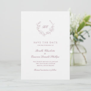 Mauve Wreath Monogram Elegant Wedding Save The Date