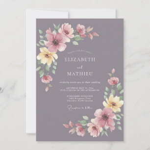 Mauve Yellow Petal Wedding Invitation