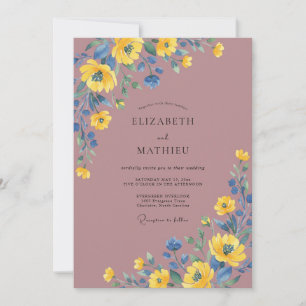 Mauve Yellow Poppy Wedding Invitation