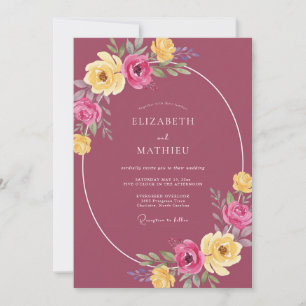 Mauve Yellow Wildflower Wedding Invitation