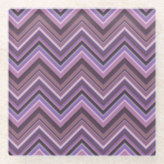 Mauve zigzag stripes glass coaster (Front)