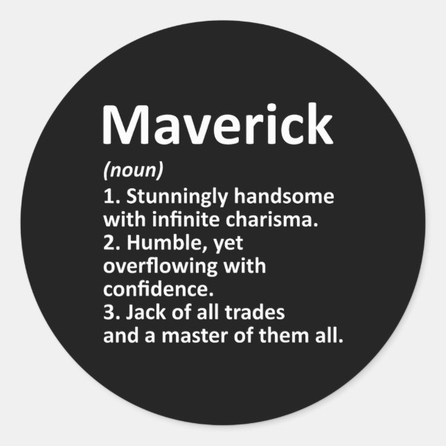 Maverick Definition Personalised Name Funny Birthd Classic Round Sticker (Front)