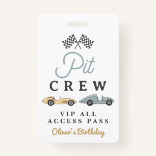 MAVERICK Race Car Birthday Party Pit Crew VIP Pass ID Badge