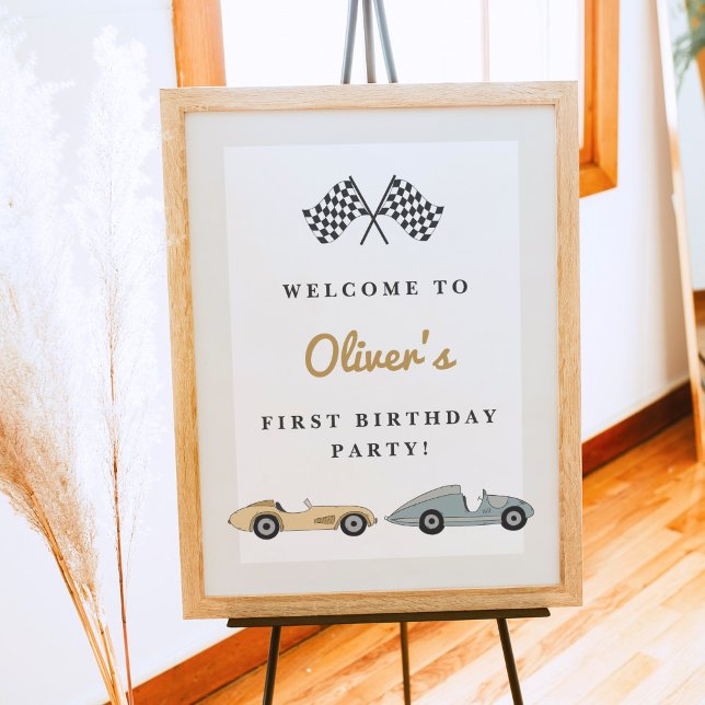 MAVERICK Retro Pastel Race Car First Birthday Poster (Creator Uploaded)