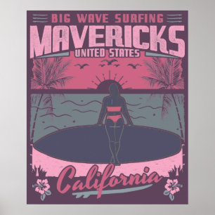 MAVERICKS CALIFORNIA - BIG WAVE SURFING POSTER