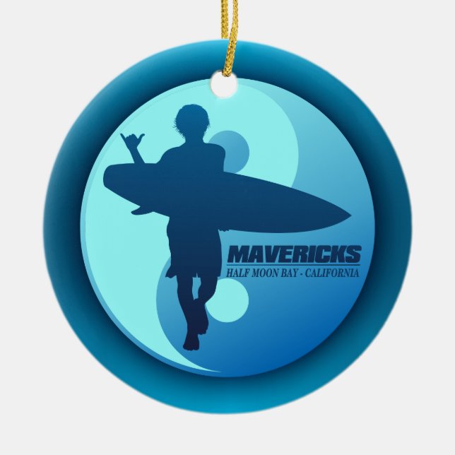 Mavericks -Half Moon Bay (Blue) Ceramic Ornament (Front)