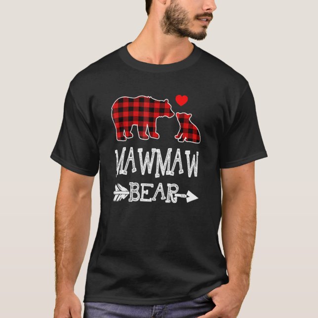 Mawmaw Bear  Red Buffalo Plaid Grandma Bear Pajama T-Shirt (Front)