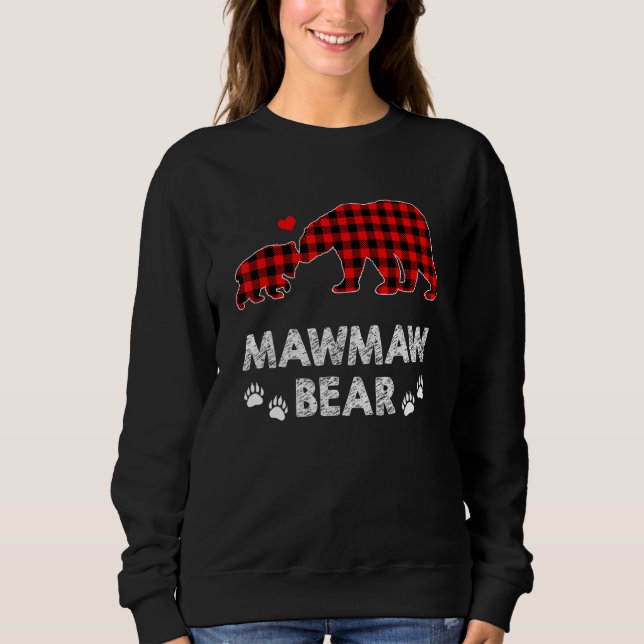 Mawmaw Bear Women Red Plaid Christmas Pajama Famil Sweatshirt (Front)