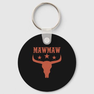 Mawmaw First Bday Cowboy Western Rodeo Skull Key Ring